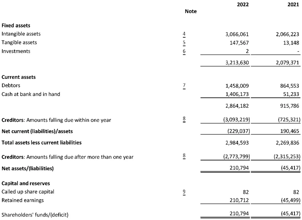 Screenshot of an accounts statement for 2022 from one of the research groups (public information)